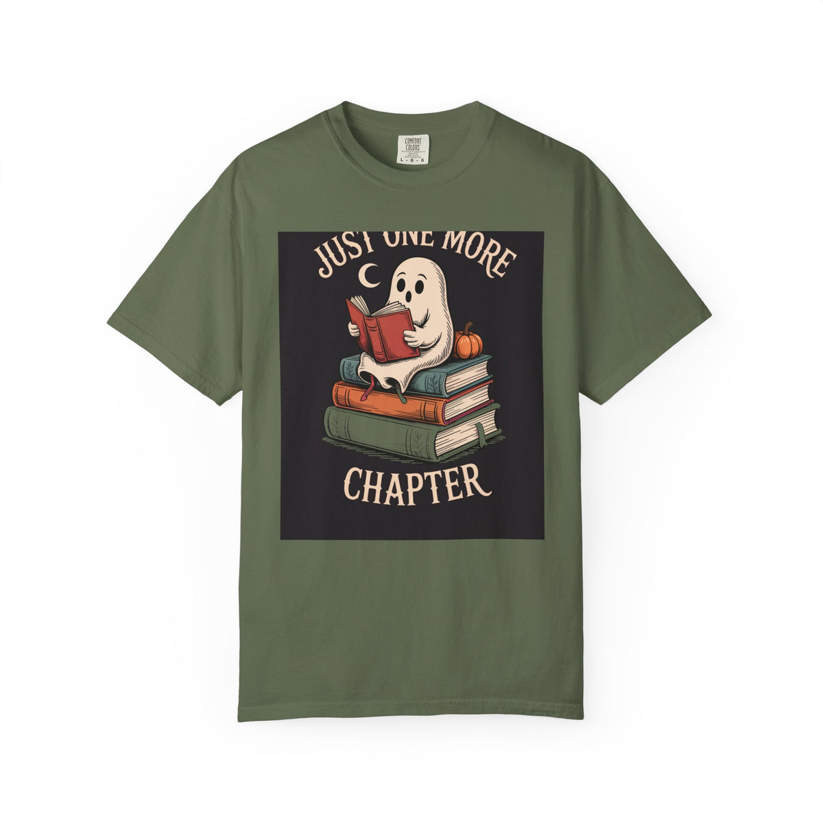 Just One More Chapter Ghost Shirt, Halloween Reading Tee, Bookish Ghost T-Shirt, Cozy Spooky Season Gift for Book Lovers