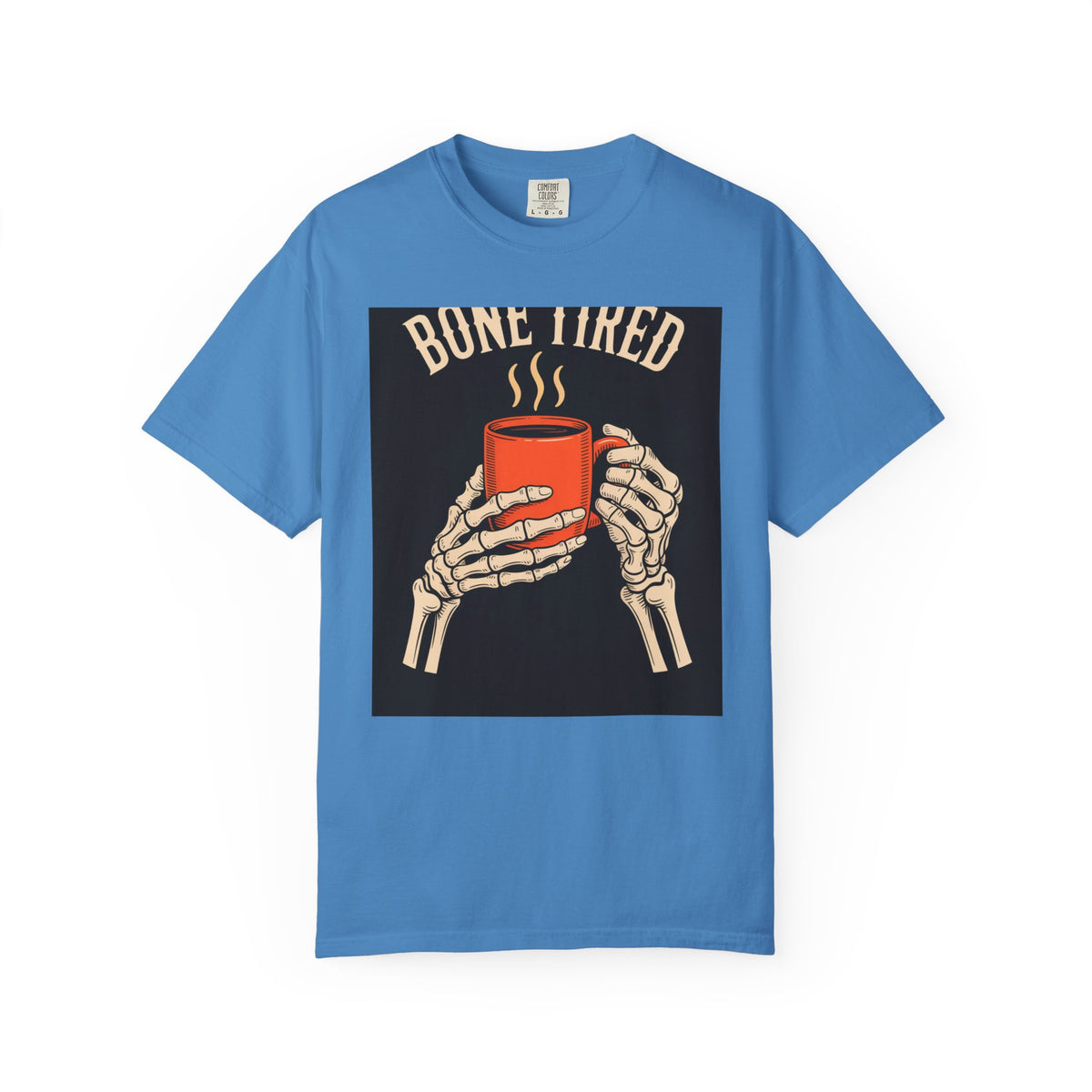 Bone Tired Halloween Shirt, Skeleton Hands Coffee Mug Tee, Vintage Halloween Coffee T-Shirt, Spooky Season Gift