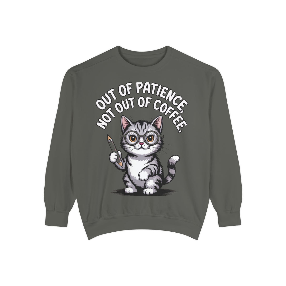 Teacher Cat Sweatshirt, Funny Cat Teacher Crewneck, Out Of Patience Not Out Of Coffee Shirt, Teacher Gift, Cat Lover Sweatshirt