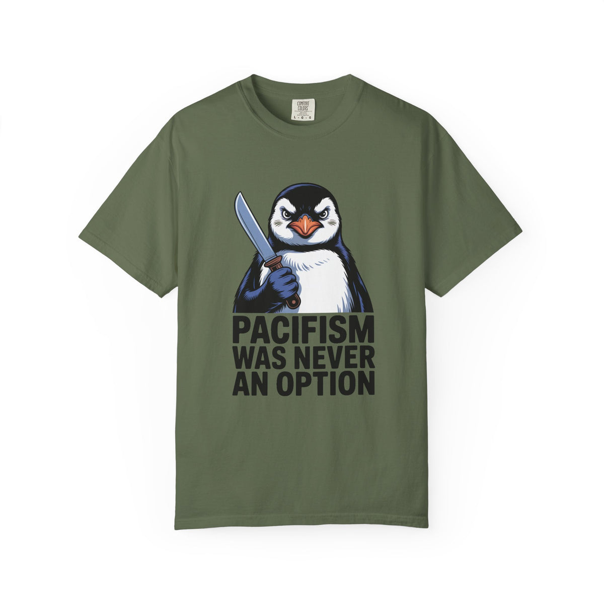 Funny Penguin Shirt, Pacifism Was Never An Option Tee, Dramatic Penguin With Knife T-Shirt, Sarcastic Meme Gift Shirt