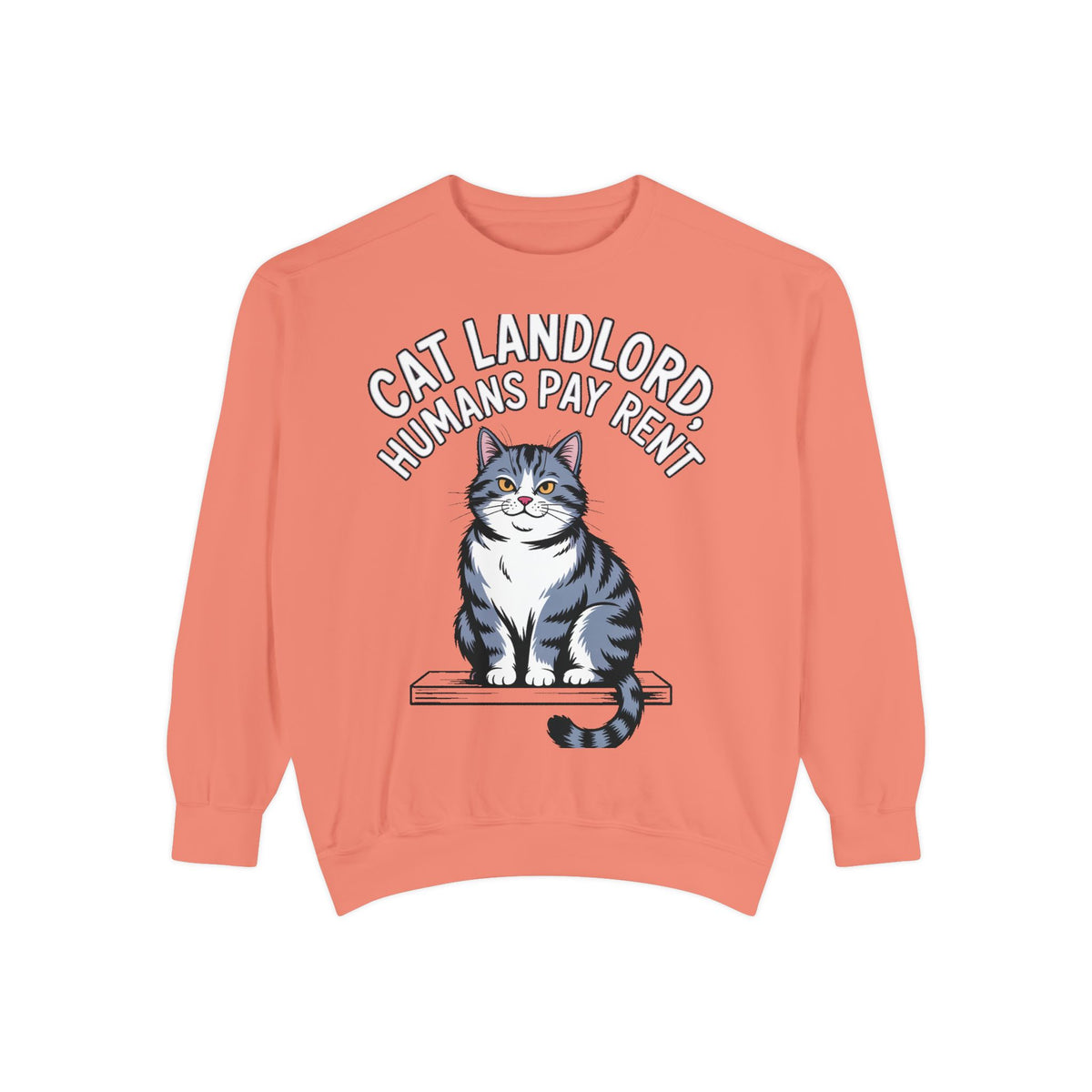 Cat Landlord Sweatshirt, Funny Cat Owner Gift, Humans Pay Rent Crewneck, Cute Fat Cat Sweatshirt, Embroidered Patch Style Sweatshirt