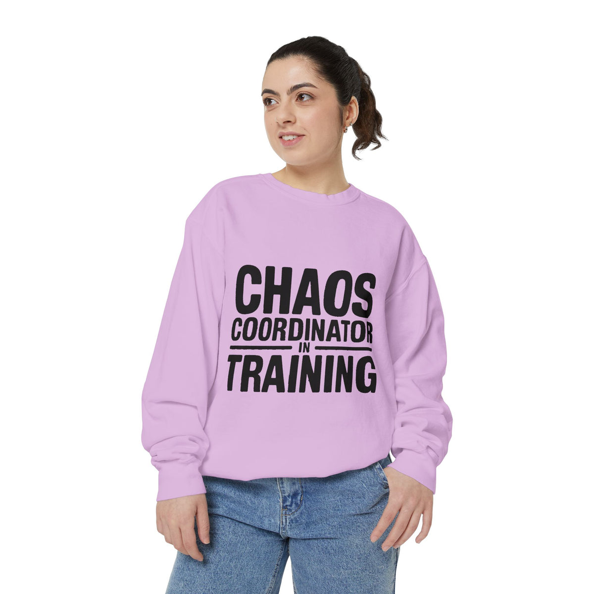 Chaos Coordinator In Training Sweatshirt, Funny Mom Crewneck, Embroidered Style Bold Text Sweatshirt, Teacher Nurse Gift