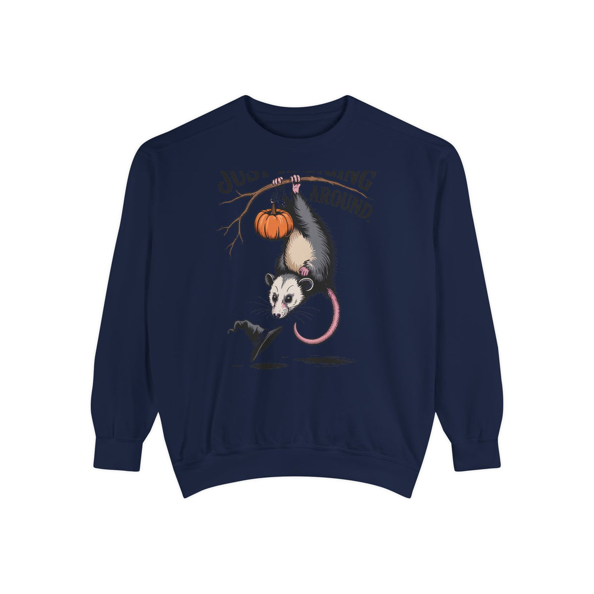 Just Hanging Around Opossum Sweatshirt, Vintage Halloween Crewneck, Funny Opossum Jack-o'-Lantern Shirt, Spooky Season Gift