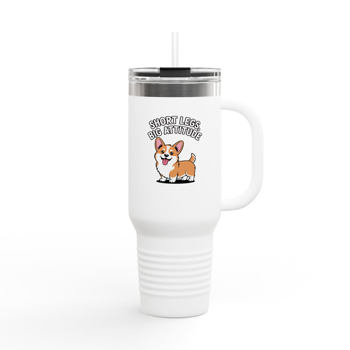 Corgi Travel Mug 40oz, Short Legs Big Attitude Tumbler, Funny Corgi Gift, Dog Lover Insulated Cup With Handle And Straw, Corgi Mom Gift