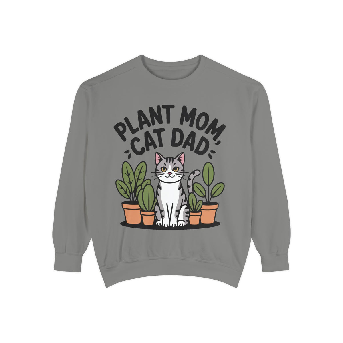 Plant Mom Cat Dad Sweatshirt, Funny Cat Lover Crewneck, Cute Plant Lady Gift, Embroidered Patch Style Sweatshirt for Cat Owners