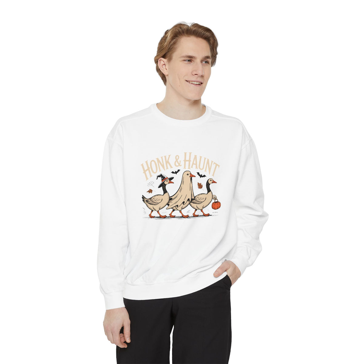 Honk & Haunt Geese Sweatshirt, Funny Halloween Goose Crewneck, Vintage Halloween Bird Sweatshirt, Spooky Season Gift