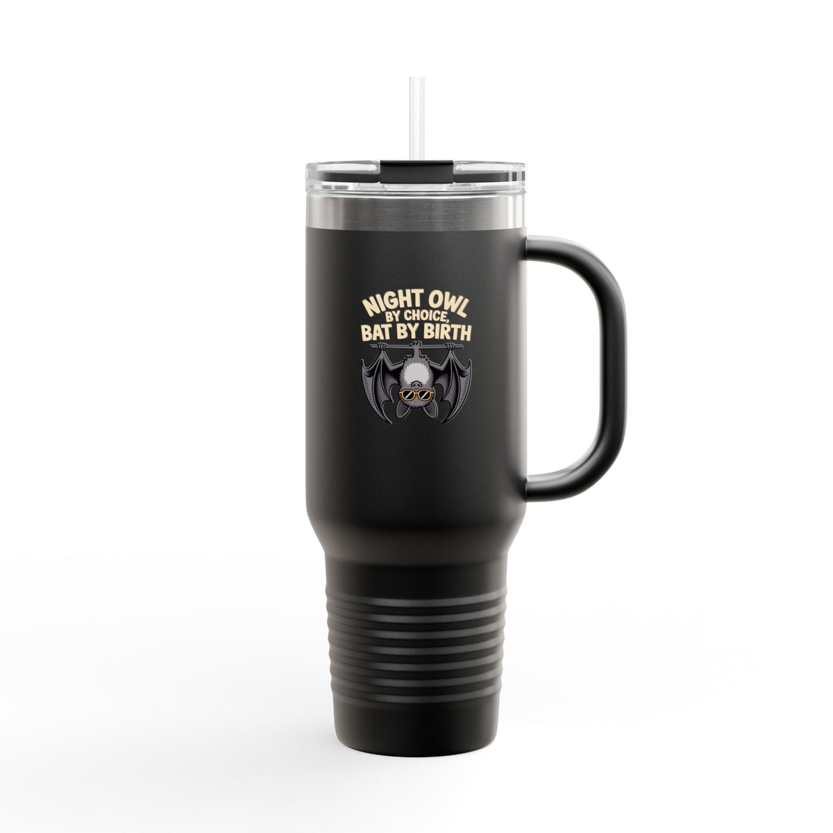 Night Owl By Choice Bat Tumbler, Funny Bat Travel Mug, Cute Halloween Gift, 40oz Insulated Tumbler with Handle and Straw