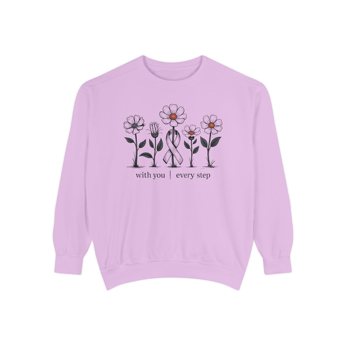 Breast Cancer Support Sweatshirt, With You Every Step Crewneck, Awareness Gift For Her, Breast Cancer Survivor Gift, Pink Ribbon Sweatshirt…