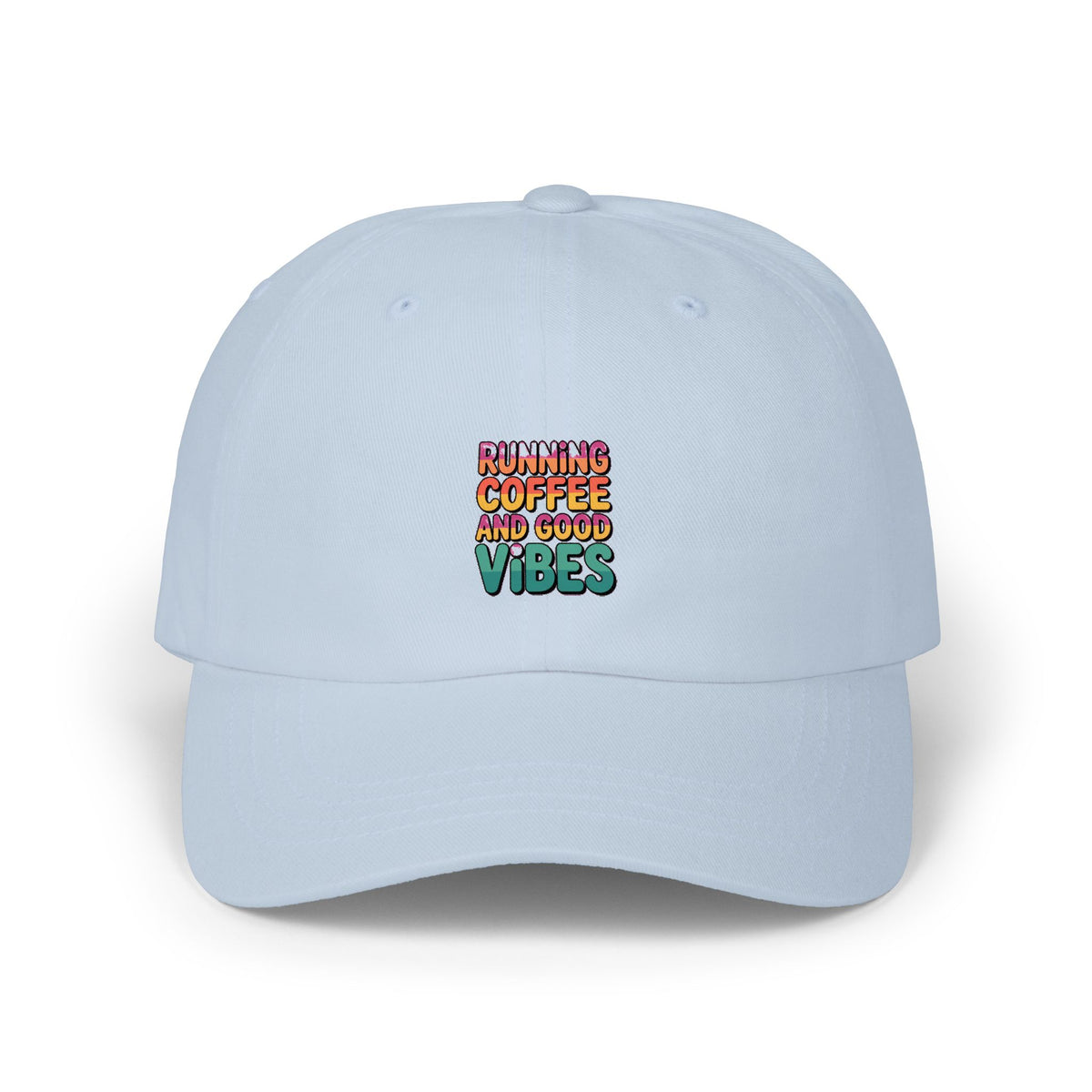 Running On Coffee And Vibes Dad Hat, Funny Coffee Lover Embroidered Cap, Coffee Addict Gift, Cute Dad Cap For Coffee Drinkers