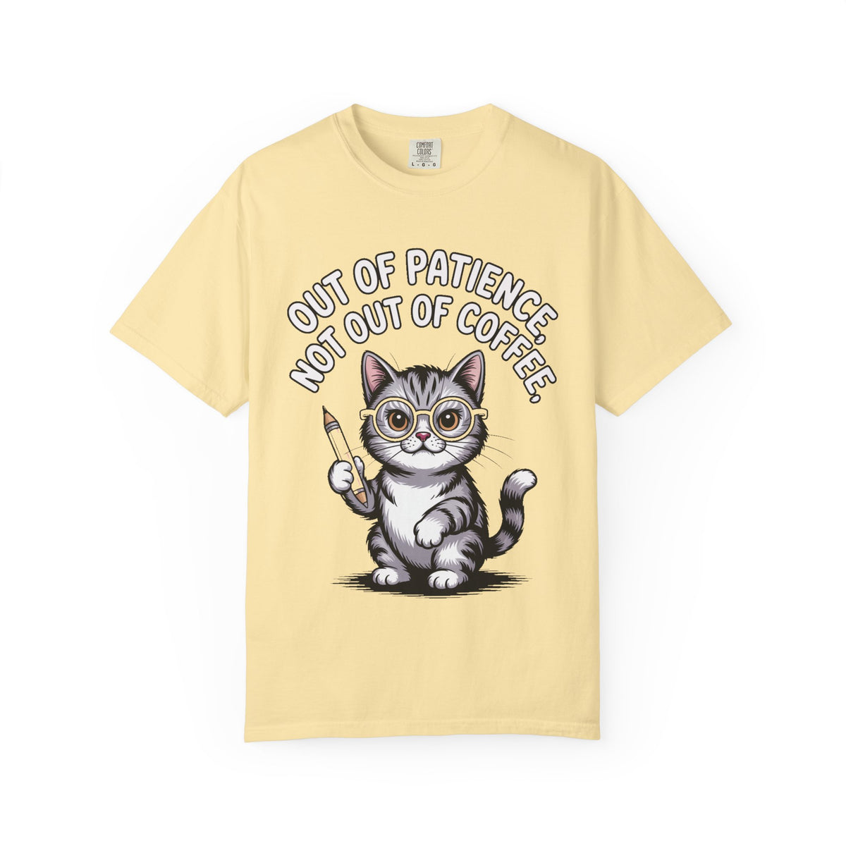 Funny Teacher Cat Shirt, Out Of Patience Not Out Of Coffee T-Shirt, Cat Lover Teacher Gift, Grading Papers Tee
