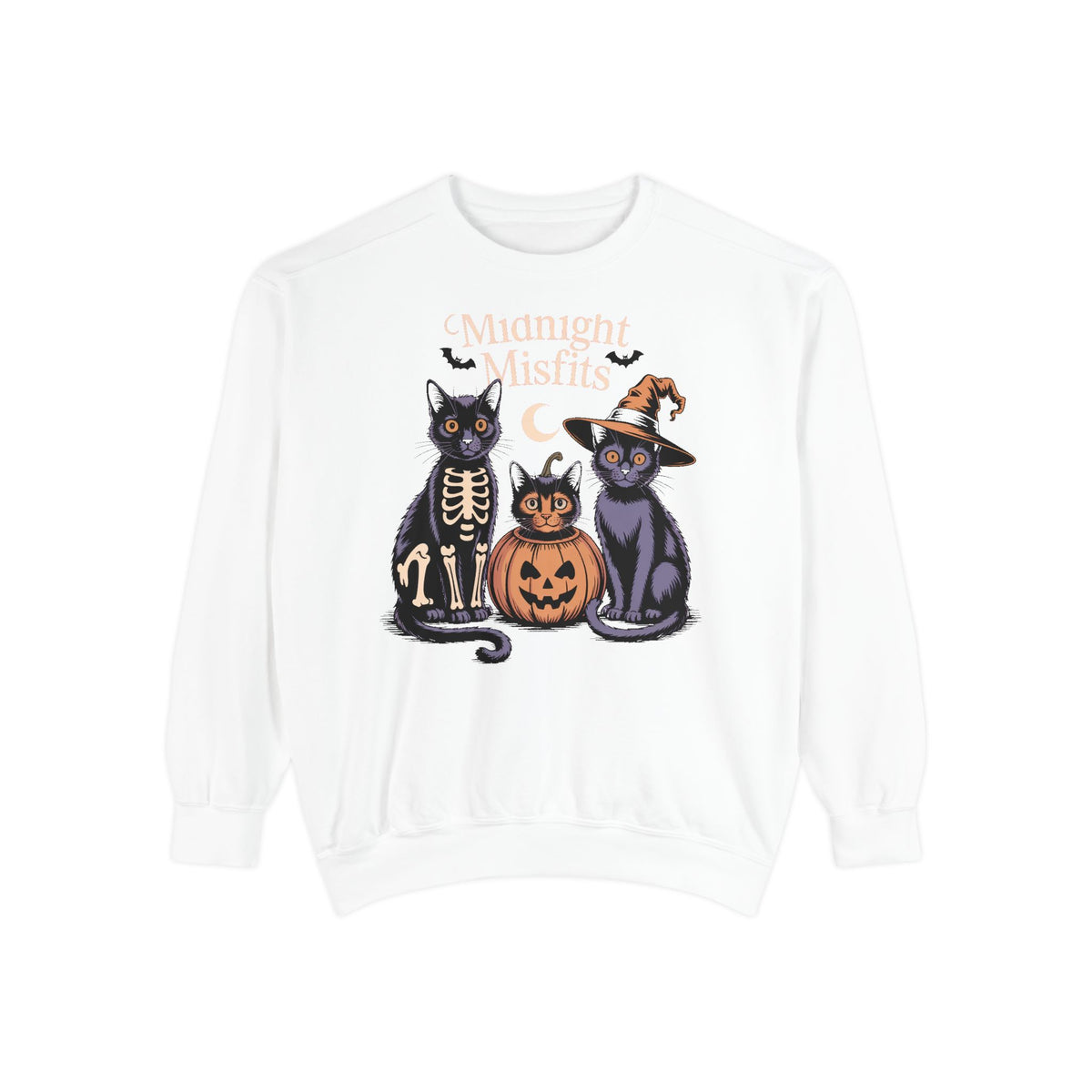 The Midnight Misfits Cats Halloween Sweatshirt, Funny Black Cat Costume Crewneck, Spooky Season Cat Lover Gift