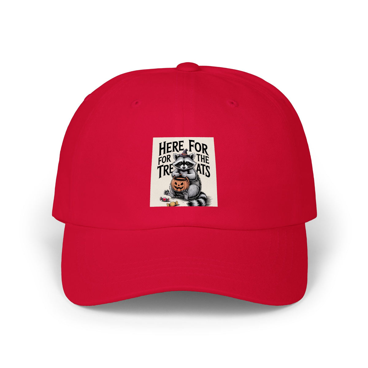 Here For The Treats Raccoon Dad Cap, Funny Halloween Hat, Vintage Trick or Treat Embroidered Cap, Spooky Season Gift
