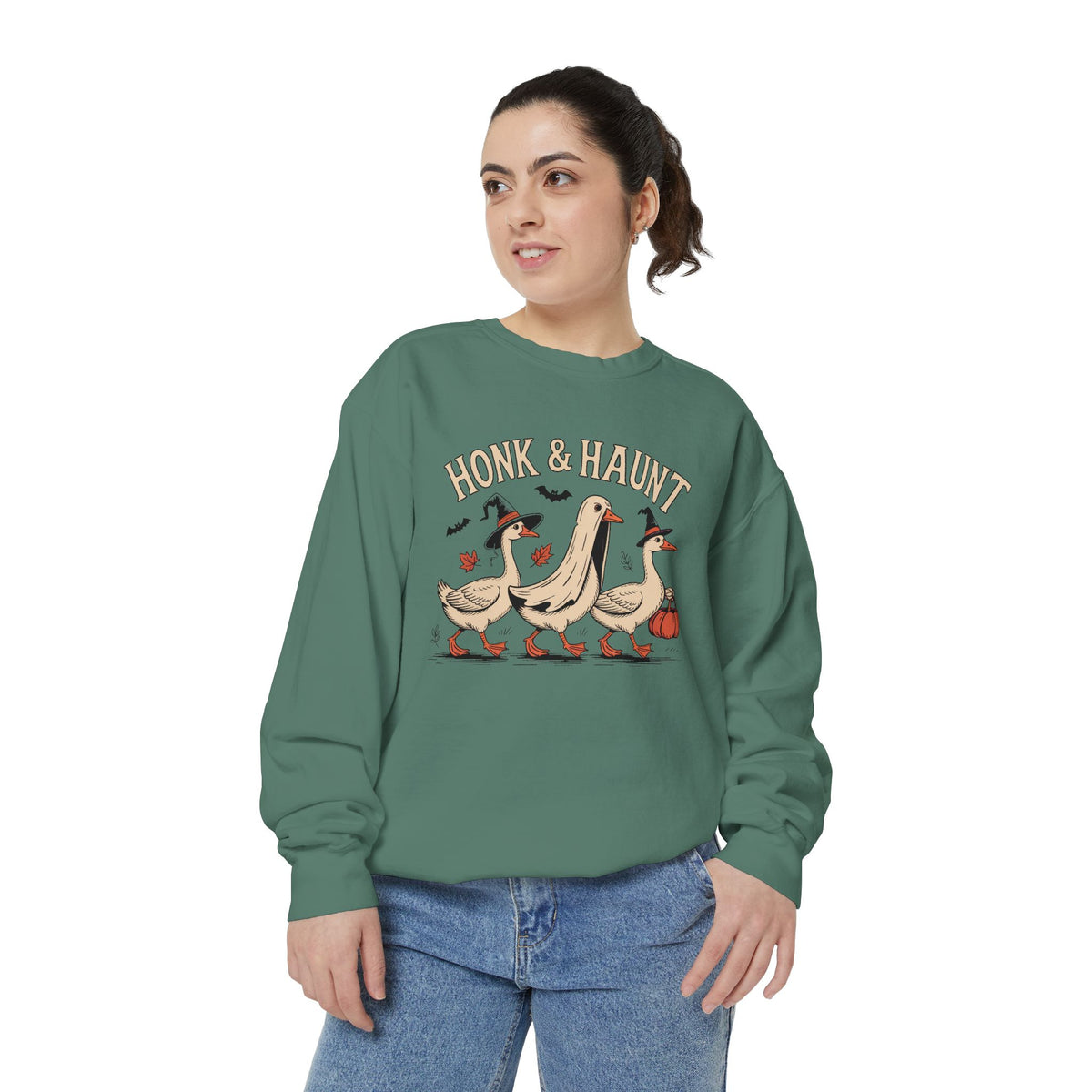 Honk & Haunt Geese Sweatshirt, Funny Halloween Goose Crewneck, Vintage Spooky Season Sweatshirt, Bird Lover Halloween Gift