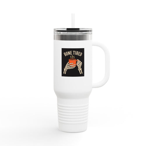 Bone Tired Halloween Travel Mug, Skeleton Hands Coffee Tumbler, Funny Halloween Coffee Cup Gift, Spooky Season 40oz Tumbler