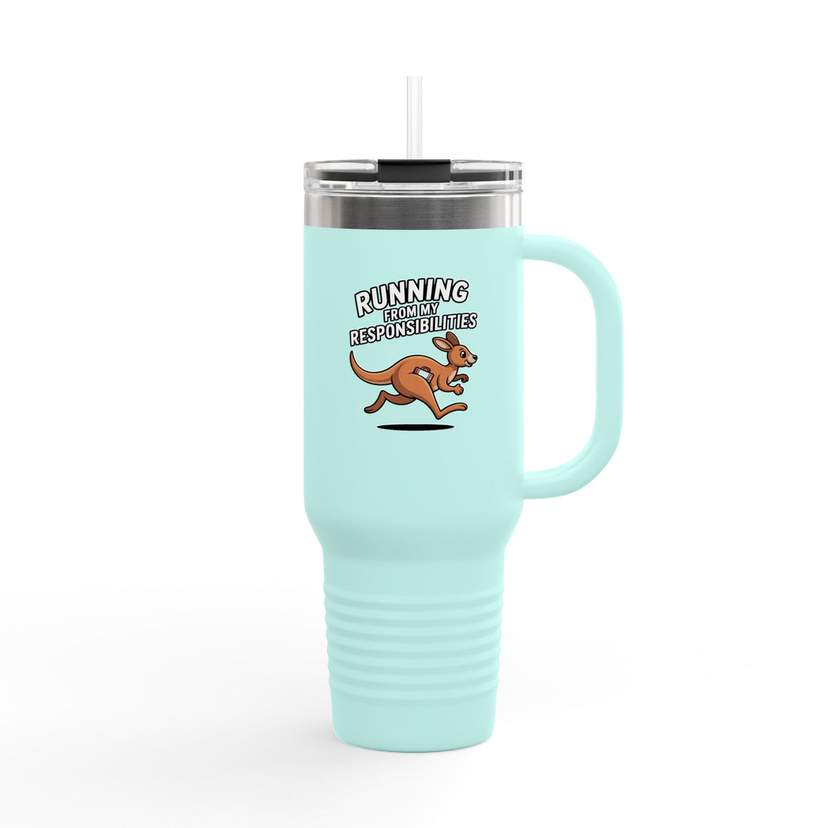 Funny Kangaroo Travel Mug, Running From My Responsibilities Tumbler, Adulting Humor Gift, Cute Kangaroo Coffee Cup for Her