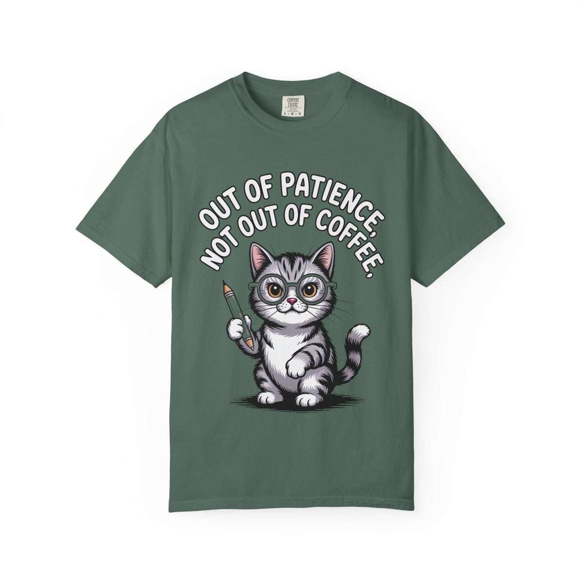 Funny Teacher Cat Shirt, Out Of Patience Not Out Of Coffee T-Shirt, Cat Lover Teacher Gift, Grading Papers Tee
