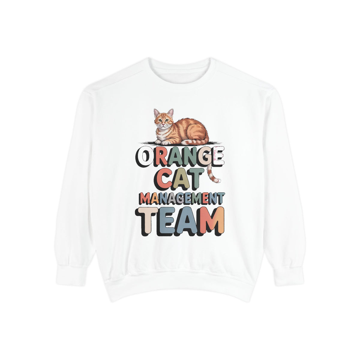 Orange Cat Mom Sweatshirt, Orange Cat Management Team Crewneck, Funny Family Roles Gift, Retro Cat Lover Sweater, Cat Mom Gift, Embroidered…