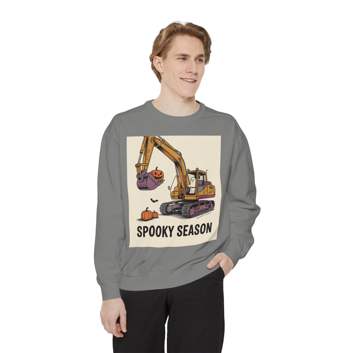 Digging The Spooky Season Excavator Sweatshirt, Funny Halloween Crewneck, Construction Ghost Pumpkin Shirt, Halloween Gift for Him