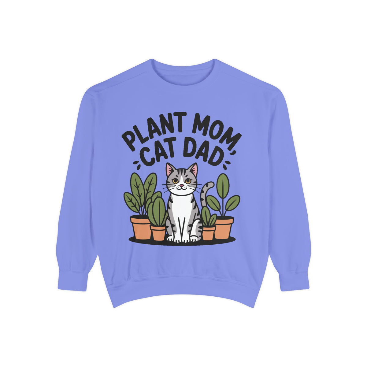 Plant Mom Cat Dad Sweatshirt, Funny Cat Lover Crewneck, Cute Plant Lady Gift, Embroidered Patch Style Sweatshirt for Cat Owners