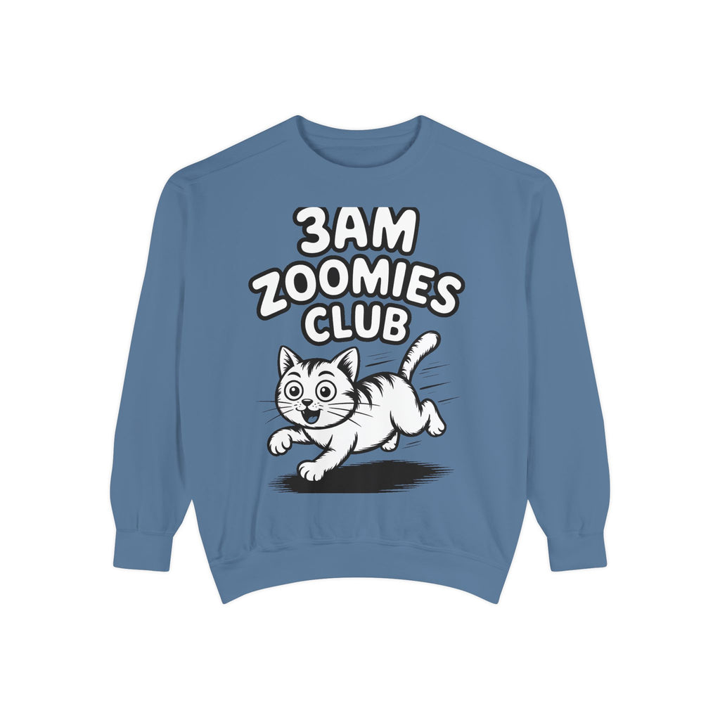 3AM Zoomies Club Sweatshirt, Funny Cat Crewneck, Cute Crazy Cat Lover Gift, Embroidered Patch Style Cat Sweatshirt