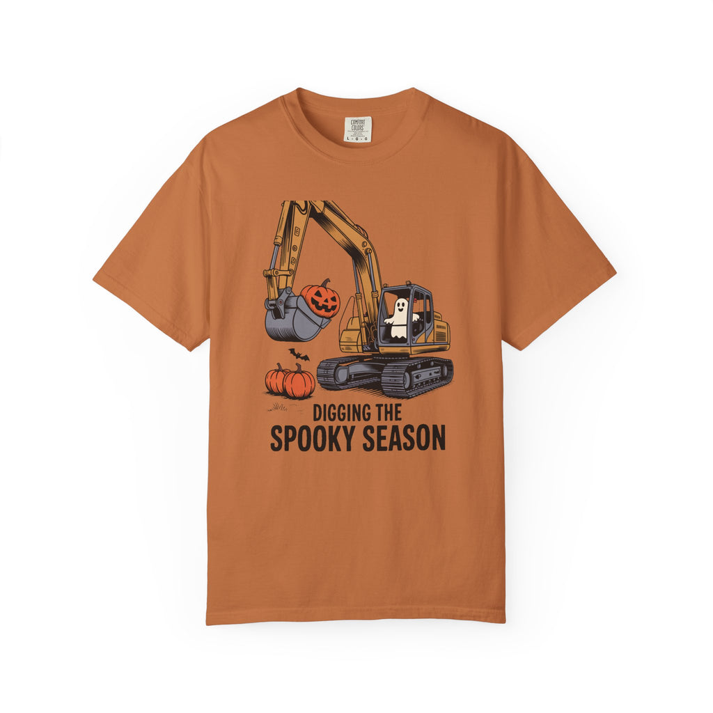 Digging The Spooky Season Excavator Shirt, Funny Halloween Construction Tee, Ghost Pumpkin Halloween T-Shirt, Excavator Lover Gift