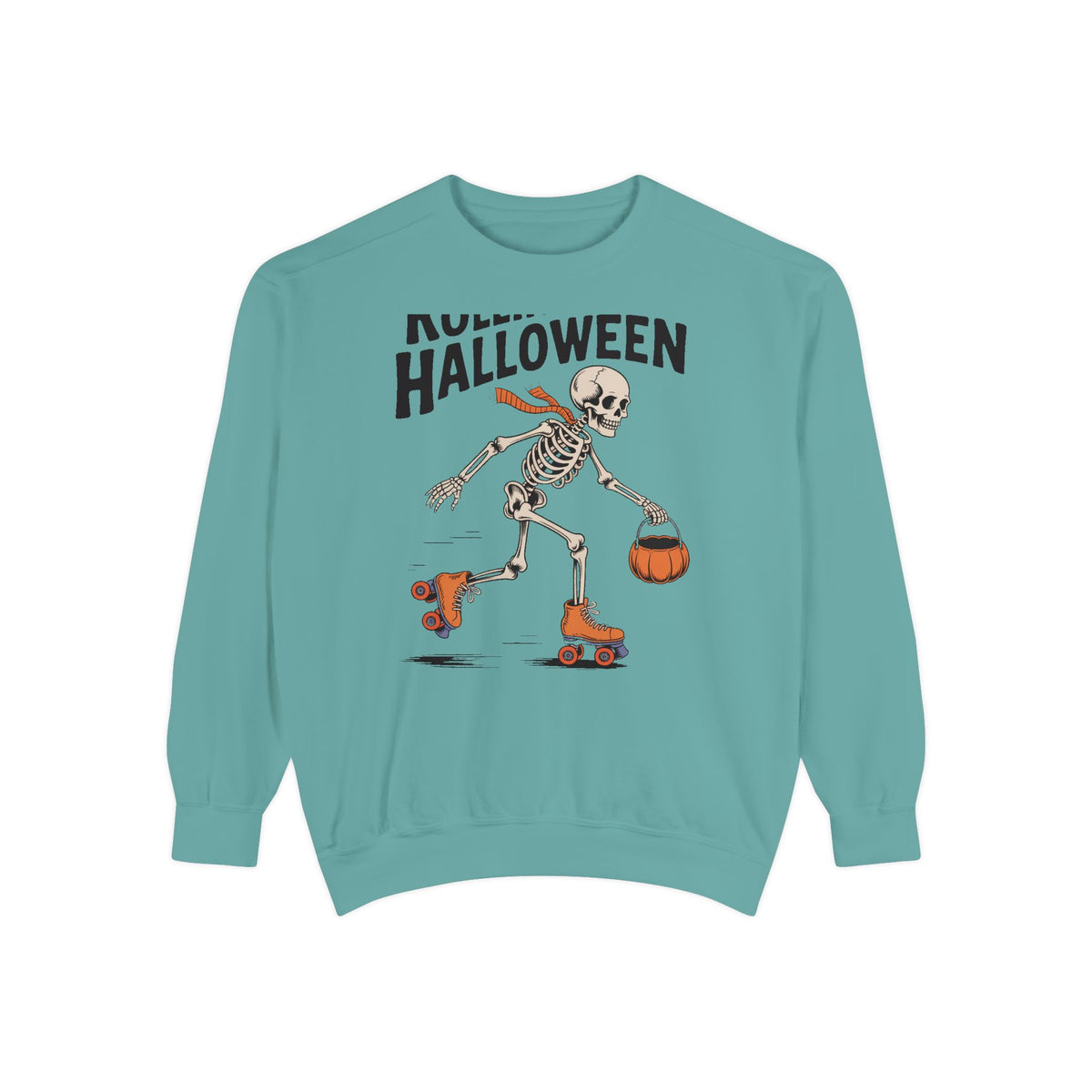Rolling Into Halloween Skeleton Sweatshirt, Retro Roller Skate Skeleton Crewneck, Funny Halloween Gift, Vintage Spooky Season Sweatshirt