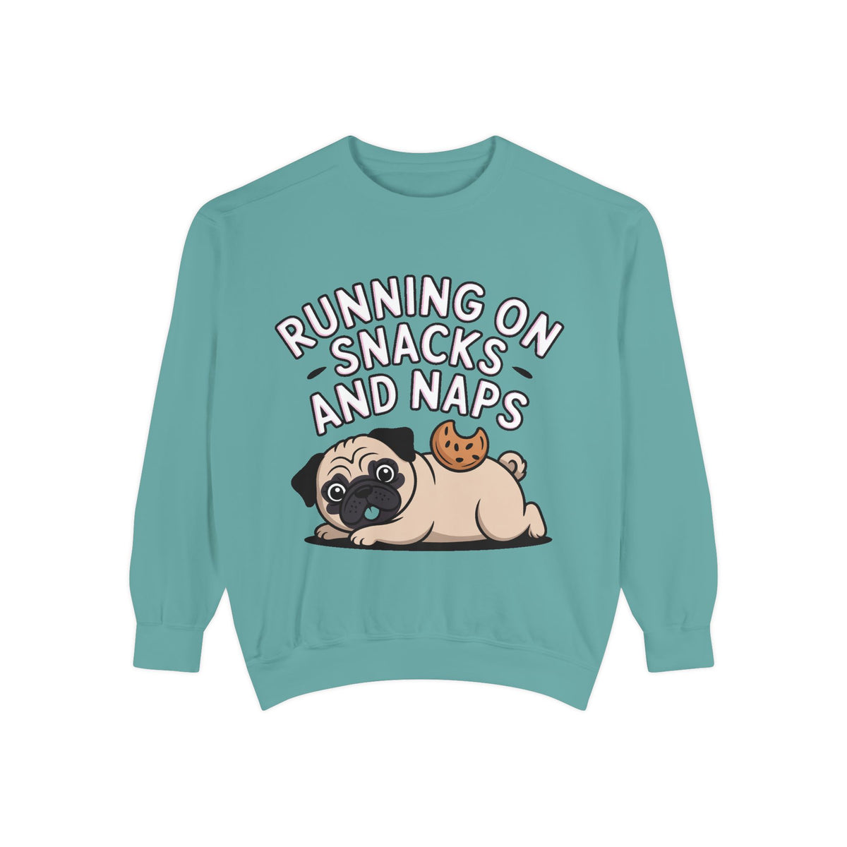 Pug Sweatshirt, Funny Running On Snacks And Naps Crewneck, Cute Pug Lover Gift, Embroidered Patch Style Dog Sweater