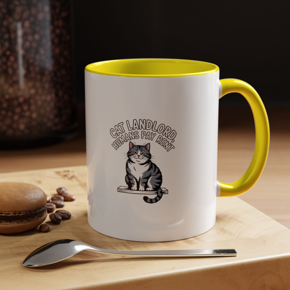 Cat Landlord Mug, Funny Cat Owner Coffee Cup, Humans Pay Rent Mug, Cute Cat Lover Gift, Smug Cat Ceramic Mug