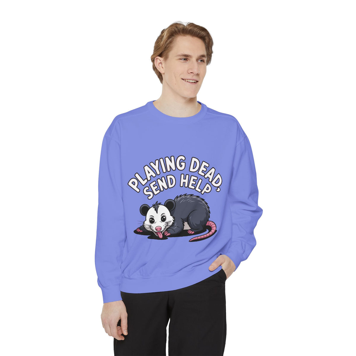 Funny Opossum Sweatshirt, Playing Dead Send Help Crewneck, Cute Possum Lover Gift, Funny Animal Sweatshirt for Introverts