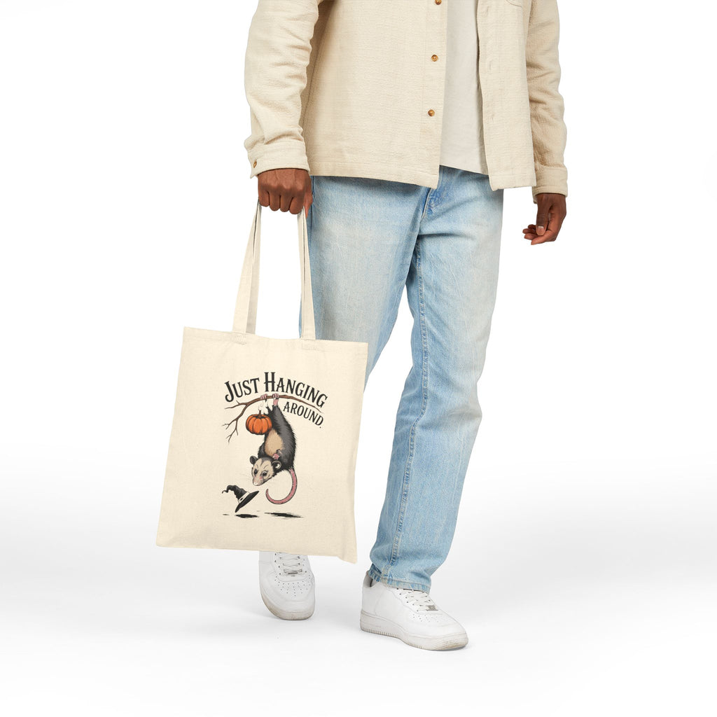Just Hanging Around Opossum Tote Bag, Vintage Halloween Possum Canvas Bag, Funny Fall Tote, Spooky Season Gift