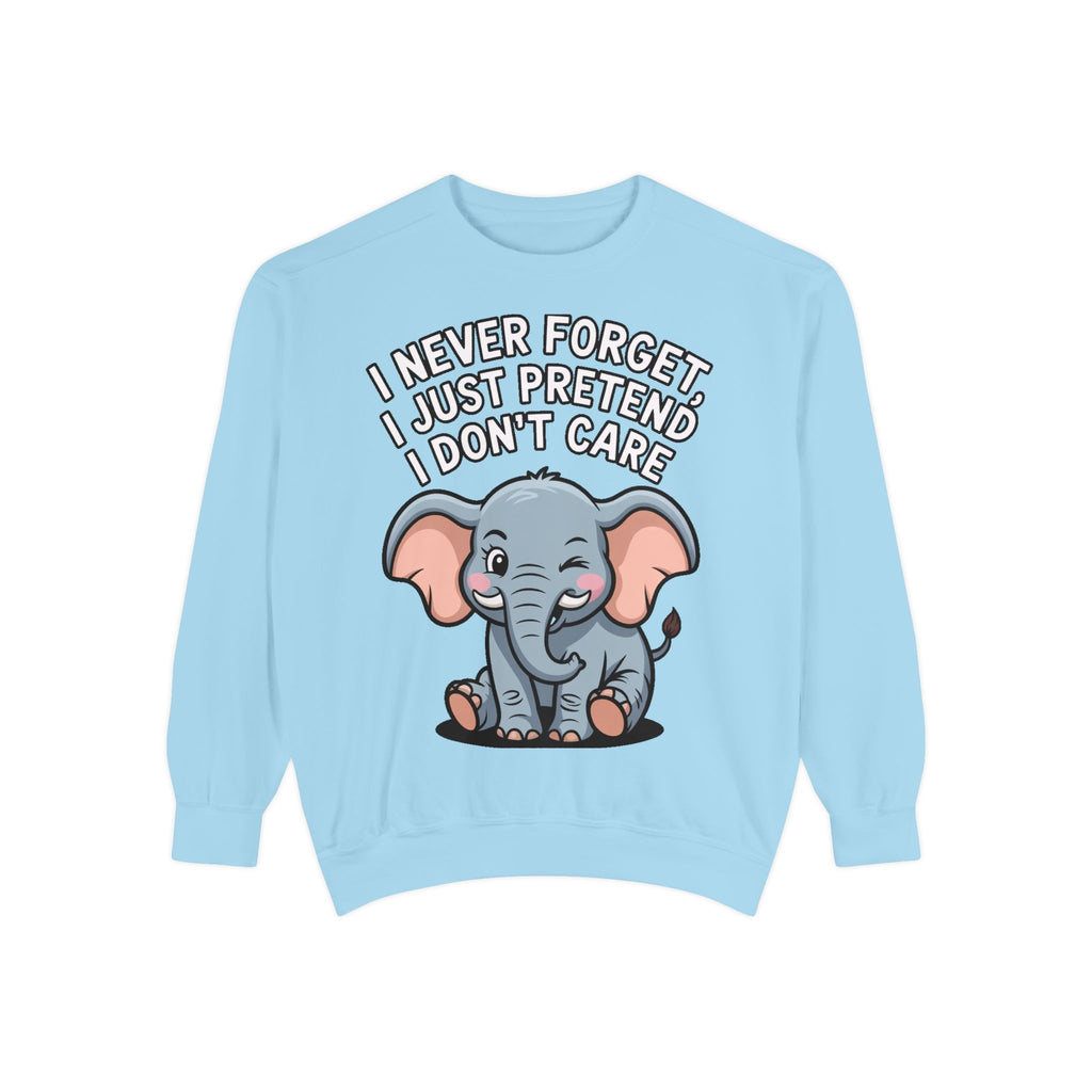 Funny Elephant Sweatshirt, I Never Forget Crewneck, Sarcastic Elephant Pullover, Funny Animal Lover Gift, Embroidered Patch Style