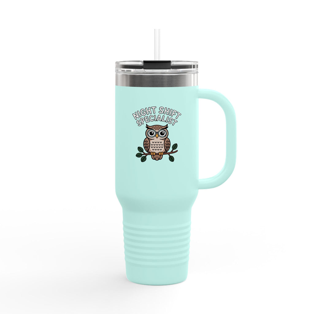 Night Shift Owl Travel Mug, Funny Night Shift Specialist Tumbler, Cute Owl Coffee Mug Gift for Nurse, Insomniac Gift 40oz