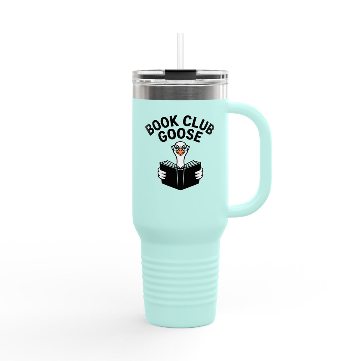 Book Club Goose Travel Mug 40oz, Funny Reading Goose Tumbler, Bookworm Gift, Cute Bird Lover Insulated Cup With Handle And Straw