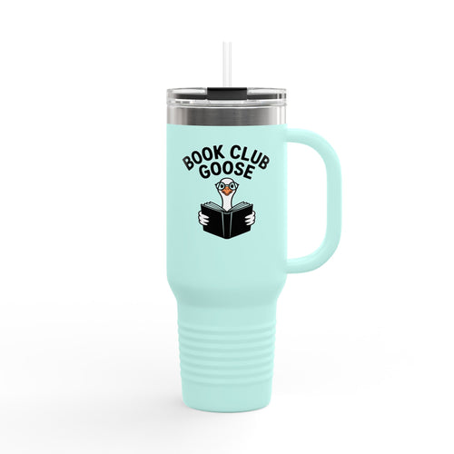 Book Club Goose Travel Mug 40oz, Funny Reading Goose Tumbler, Bookworm Gift, Cute Bird Lover Insulated Cup With Handle And Straw