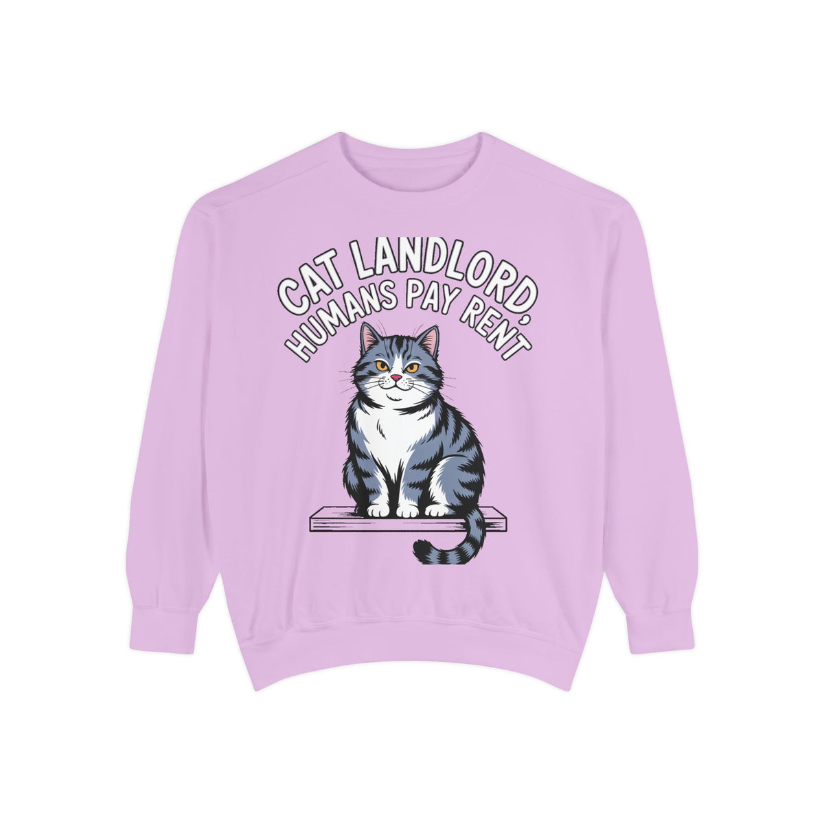 Cat Landlord Sweatshirt, Funny Cat Owner Gift, Humans Pay Rent Crewneck, Cute Fat Cat Sweatshirt, Embroidered Patch Style Sweatshirt