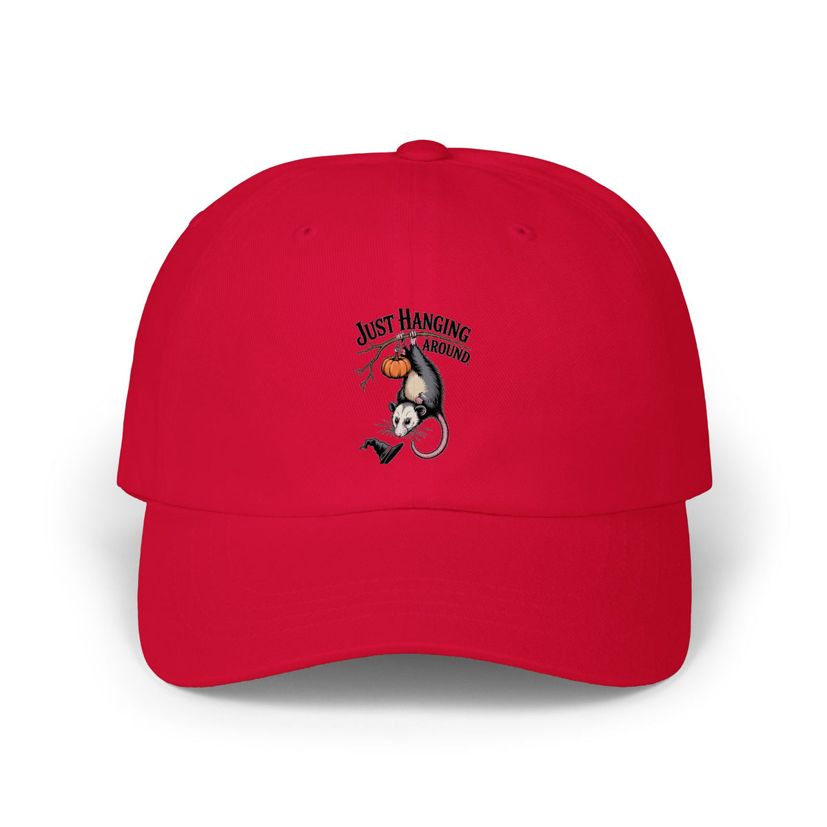 Halloween Opossum Dad Cap, Just Hanging Around Embroidered Hat, Funny Vintage Possum Jack-o-Lantern Cap, Spooky Season Gift