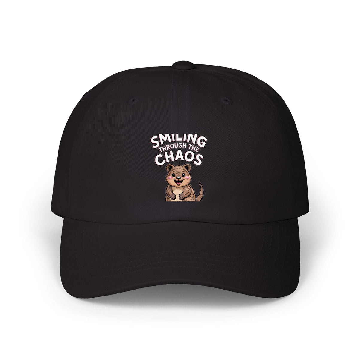 Smiling Through The Chaos Quokka Dad Hat, Funny Quokka Embroidered Cap, Cute Animal Lover Gift, Unstructured Baseball Cap