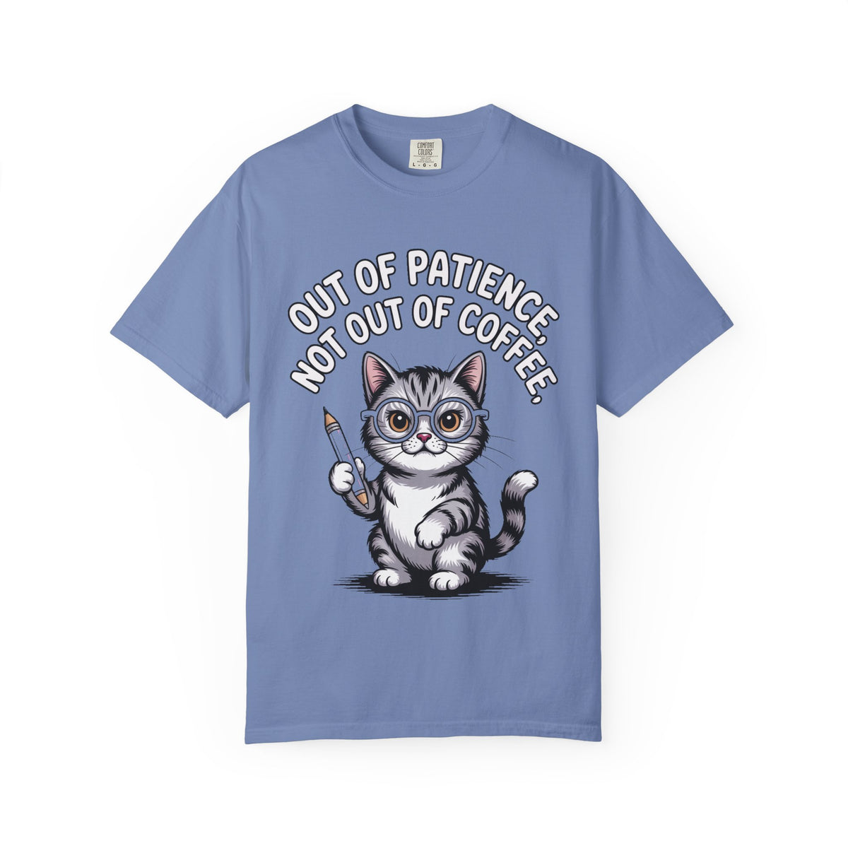 Funny Teacher Cat Shirt, Out Of Patience Not Out Of Coffee T-Shirt, Cat Lover Teacher Gift, Grading Papers Tee