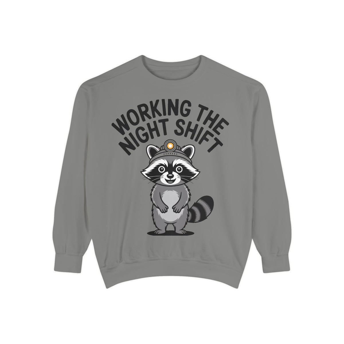 Raccoon Night Shift Sweatshirt, Funny Night Owl Crewneck, Cute Raccoon Headlamp Graphic, Gift for Nurse or Night Worker