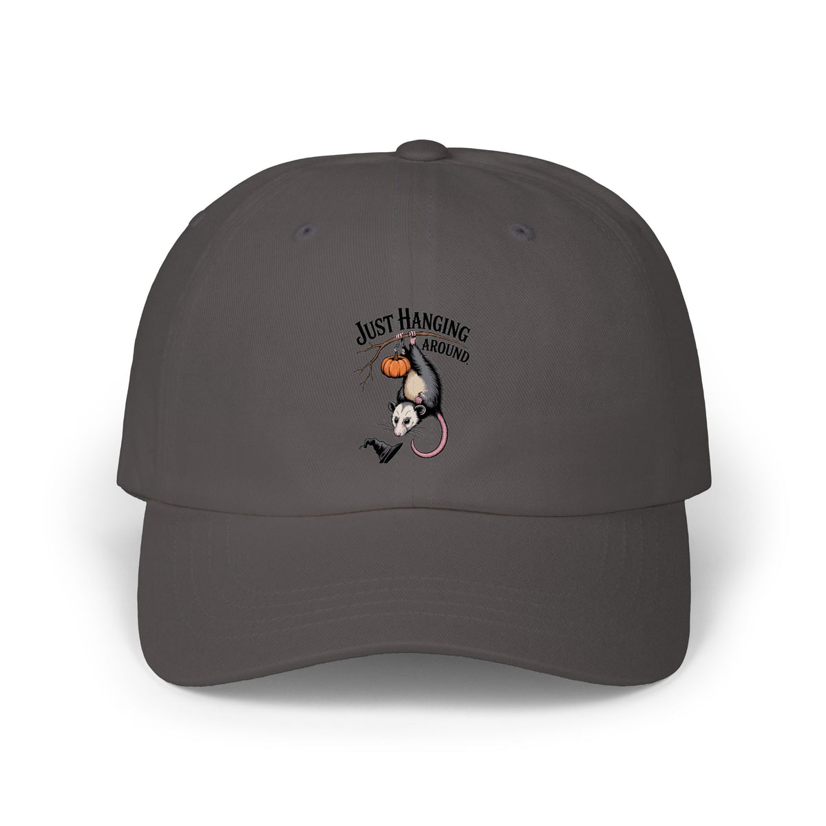 Halloween Opossum Dad Cap, Just Hanging Around Embroidered Hat, Funny Vintage Possum Jack-o-Lantern Cap, Spooky Season Gift