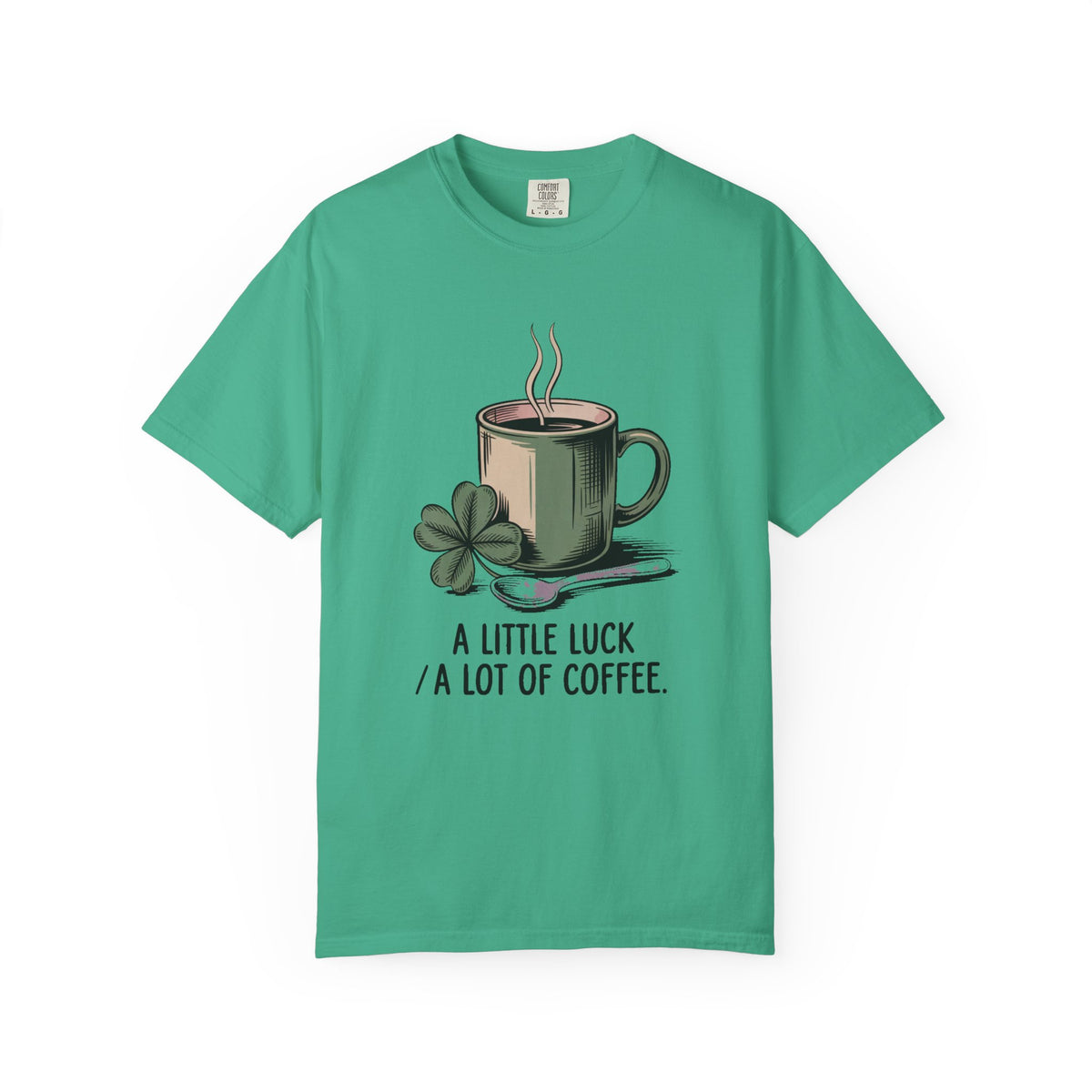 Coffee Lover St Patrick's Day Shirt, A Little Luck A Lot Of Coffee Tee, Funny St Paddy's Day Gift, Shamrock Mug Tee, Lucky Coffee Lover Shi…