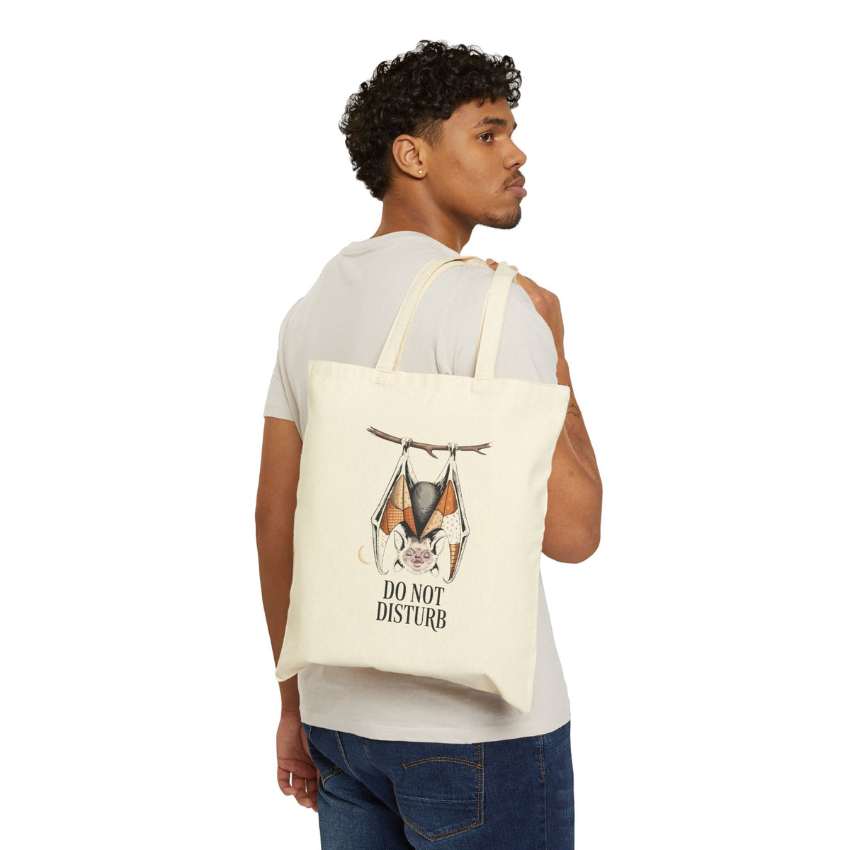 Do Not Disturb Bat Tote Bag, Halloween Canvas Tote, Cute Sleepy Bat Bag, Vintage Storybook Halloween Gift, Spooky Season Tote
