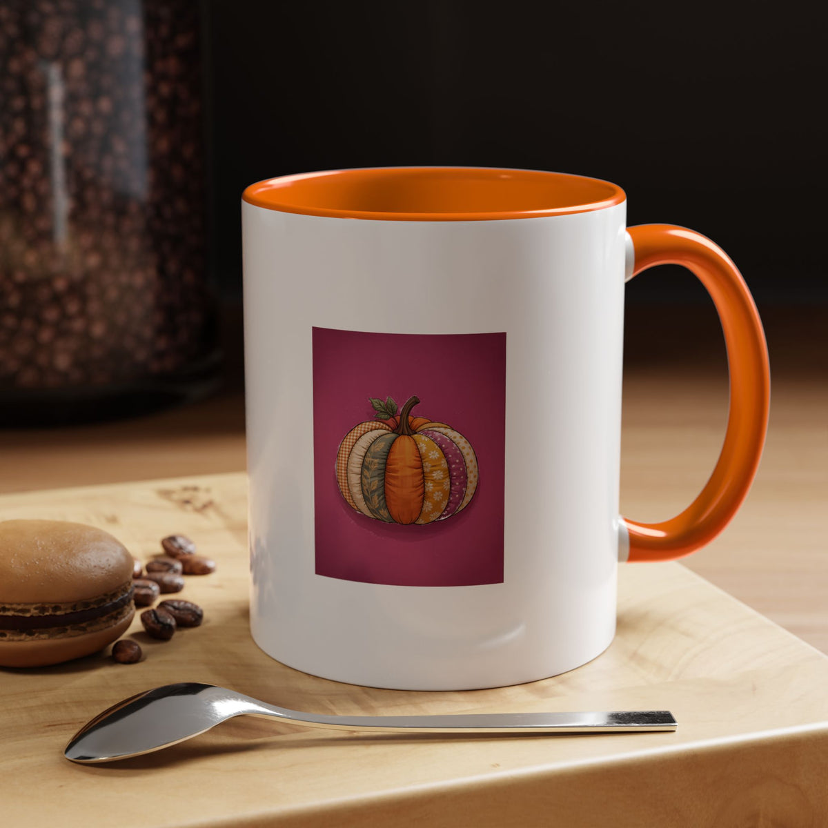 Patchwork Pumpkin Mug, Halloween Coffee Cup, Cute Fall Pumpkin Ceramic Mug, Autumn Gift, Cozy Halloween Season Accent Mug