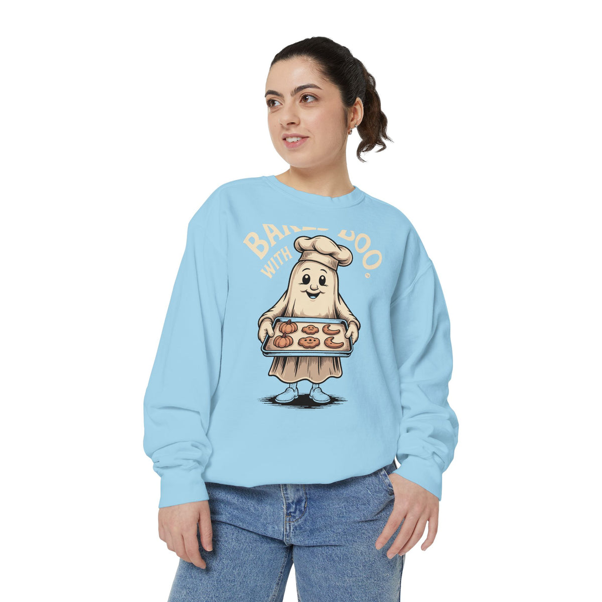Baked With Boo Ghost Sweatshirt, Halloween Baking Crewneck, Cute Ghost Cookie Shirt, Fall Bakery Gift, Spooky Season Sweatshirt