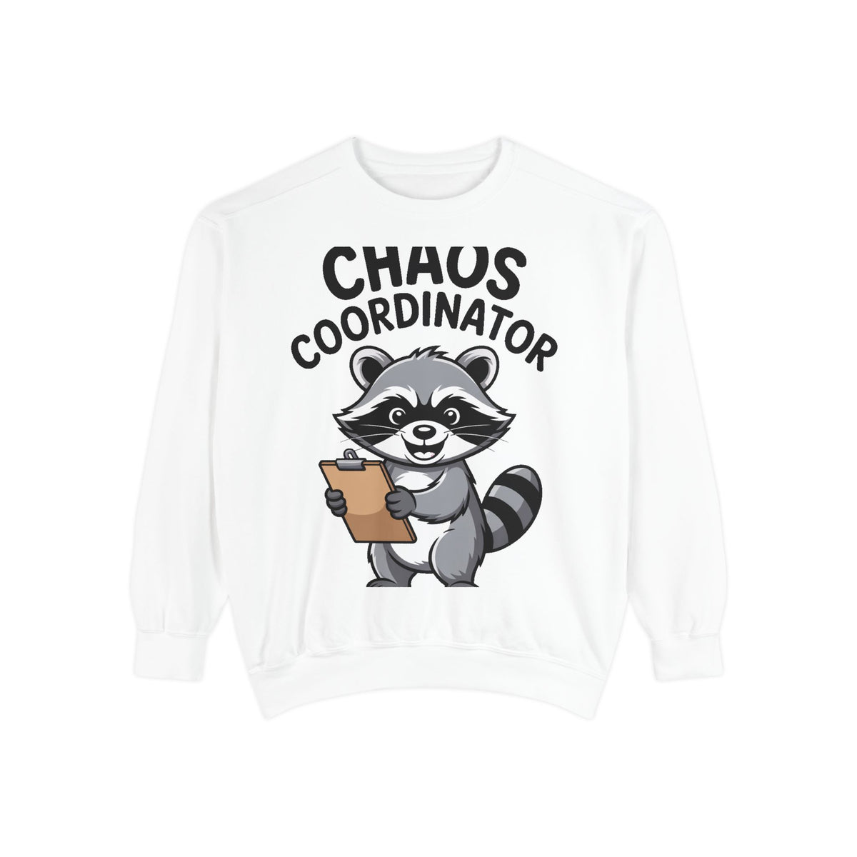 Chaos Coordinator Raccoon Sweatshirt, Funny Raccoon Crewneck, Cute Cartoon Raccoon Gift, Embroidered Patch Style Pullover