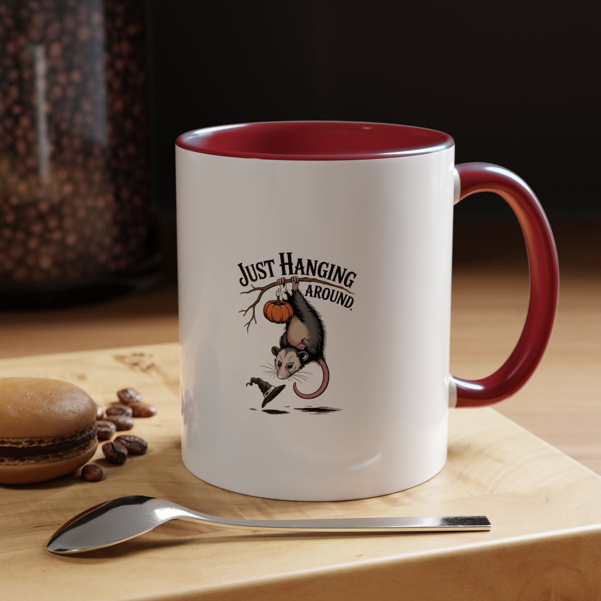 Just Hanging Around Opossum Mug, Funny Halloween Coffee Cup, Vintage Possum Witch Hat Mug, Spooky Season Gift, Halloween Mug