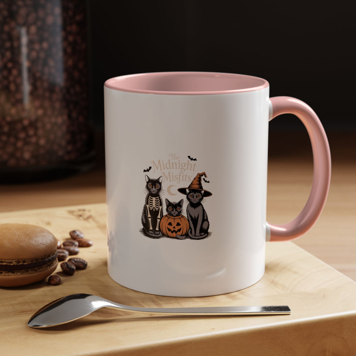 The Midnight Misfits Cats Mug, Funny Black Cat Halloween Costume Coffee Mug, Spooky Season Cat Lover Gift, Vintage Halloween Mug