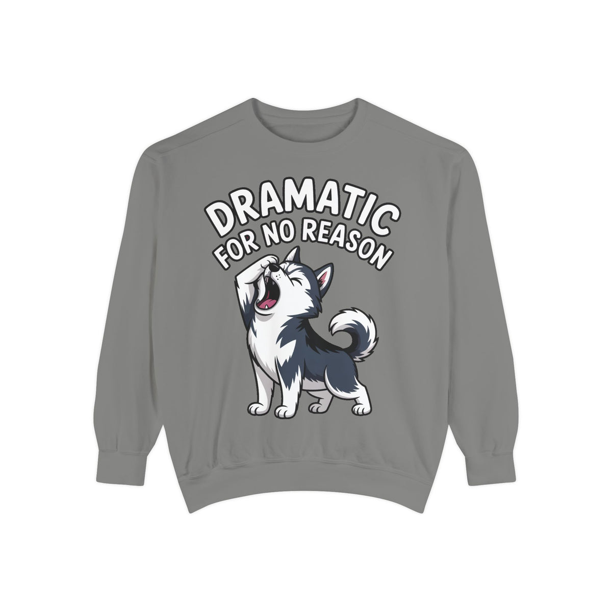 Dramatic Husky Sweatshirt, Funny Dog Lover Crewneck, Cute Cartoon Husky Embroidered Patch Style Sweatshirt, Gift for Husky Mom