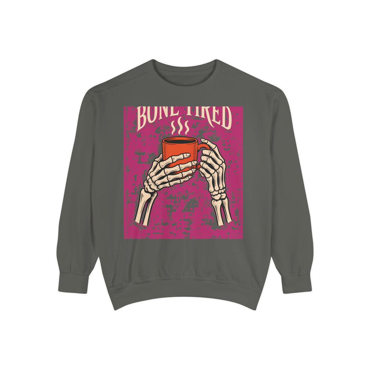 Bone Tired Coffee Sweatshirt, Halloween Skeleton Hands Mug Crewneck, Vintage Spooky Season Coffee Lover Gift, Funny Fall Sweatshirt