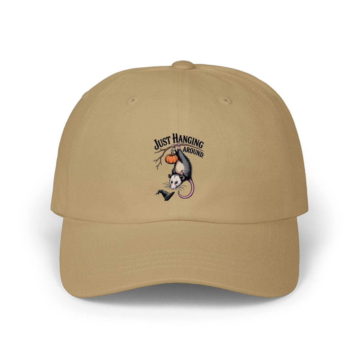 Halloween Opossum Dad Cap, Just Hanging Around Embroidered Hat, Funny Vintage Possum Jack-o-Lantern Cap, Spooky Season Gift